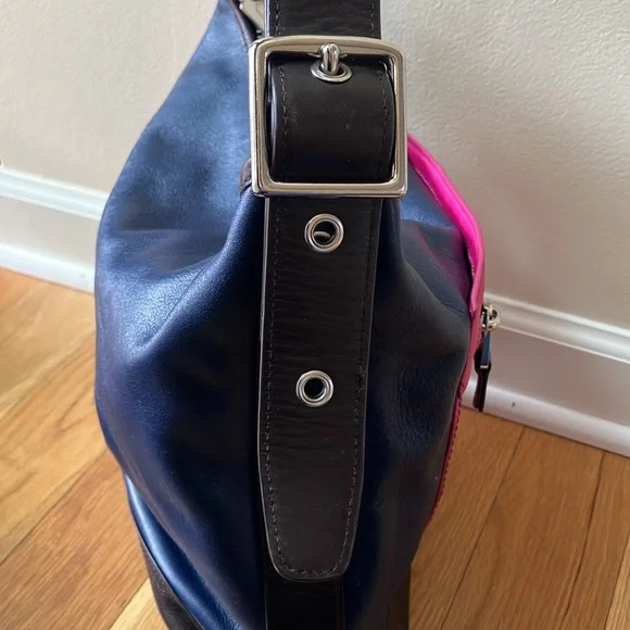 COACH Legacy Color Block RARE Shoulder Crossbody Bag Navy Pink Brown Silver EUC - Picture 6 of 13